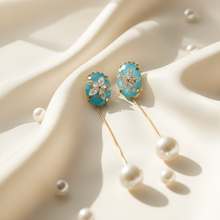 Aqua Bloom Long Drop Earrings